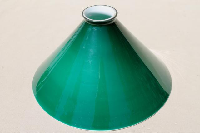 photo of old Emeralite green white cased glass shade, vintage lampshade for bankers lamp or student desk lamp #8