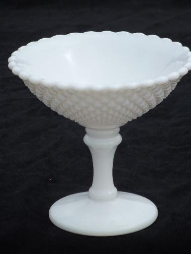 photo of old English hobnail pattern milk glass compote bowl, pedestal candy dish #1