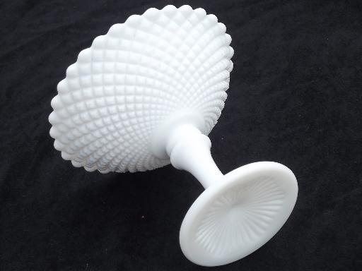 photo of old English hobnail pattern milk glass compote bowl, pedestal candy dish #2