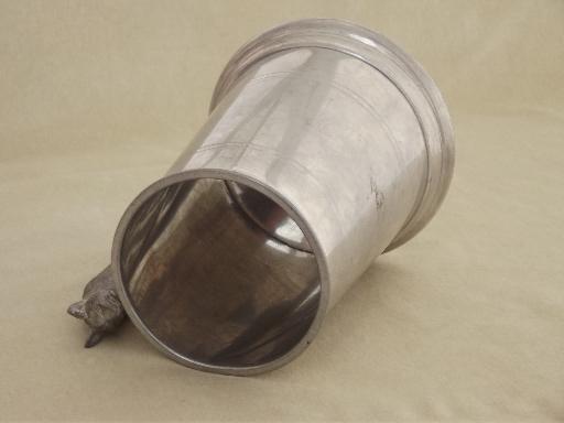 photo of old English pewter stein, figural fox handle tankard hunting cup #4