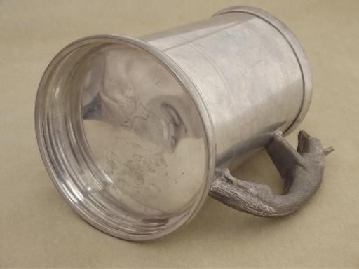 photo of old English pewter stein, figural fox handle tankard hunting cup #5