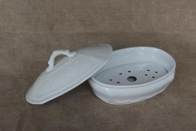 photo of old English white ironstone soap dish w/ insert & cover, antique vintage Meakin china #1