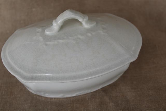 photo of old English white ironstone soap dish w/ insert & cover, antique vintage Meakin china #2