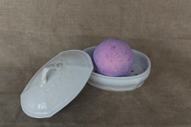 photo of old English white ironstone soap dish w/ insert & cover, antique vintage Meakin china #7