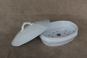 catalog photo of old English white ironstone soap dish w/ insert & cover, antique vintage Meakin china