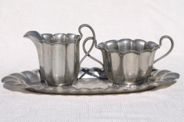 catalog photo of old Flagg & Homan pewter cream & sugar set - fluted pitcher, sugar bowl and tray