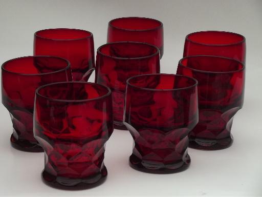 photo of old Georgian pattern glasses, vintage royal ruby red glass tumblers set #1