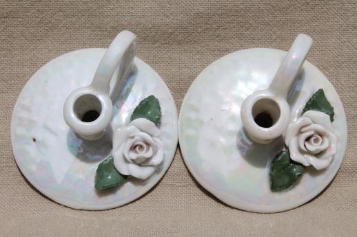 photo of old German bisque china candle holders, tiny luster candlesticks marked Germany #3