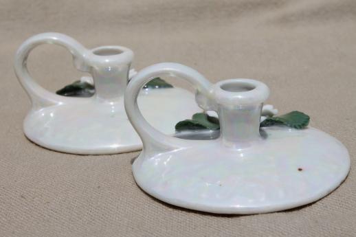 photo of old German bisque china candle holders, tiny luster candlesticks marked Germany #4