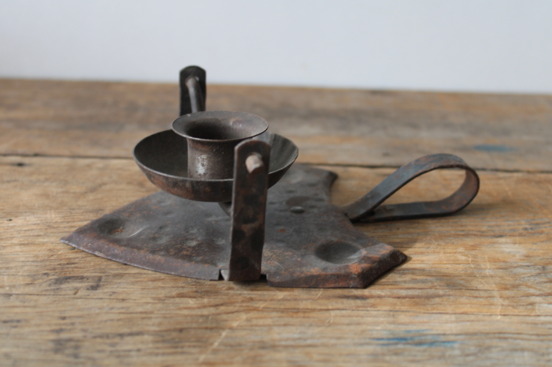 photo of old German hand forged metal chamber candle holder, gimbal pivot candle lamp or hanging wall sconce  #1