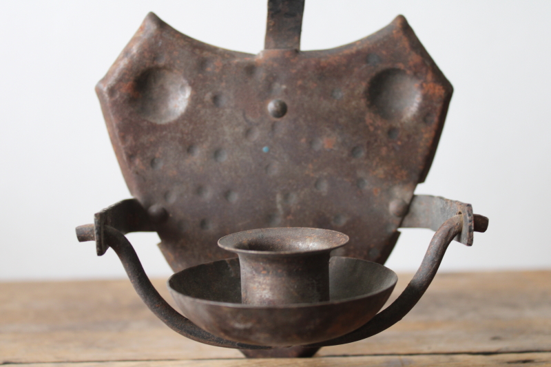 photo of old German hand forged metal chamber candle holder, gimbal pivot candle lamp or hanging wall sconce  #6