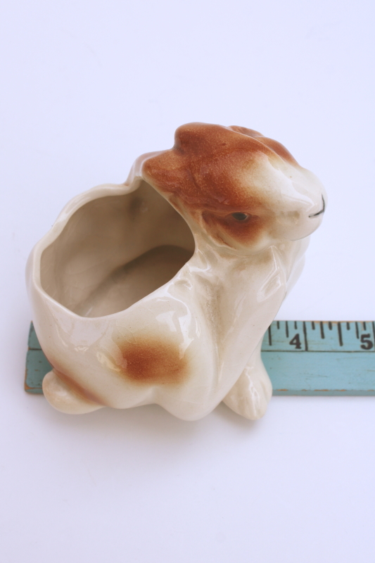 photo of old Germany ceramic bunny planter, brown & white spotted rabbit vintage spring decor  #6