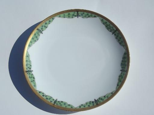 photo of old Germany china plate, hand-painted moths or green dragonflies edge #1