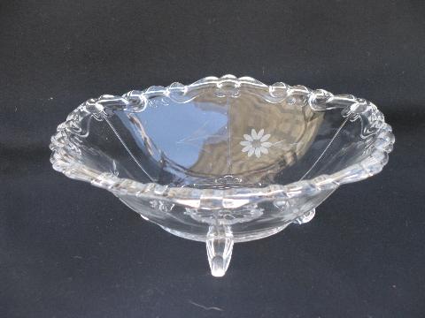 photo of old Glastonbury Lotus footed console bowl , vintage wheel cut glass #1