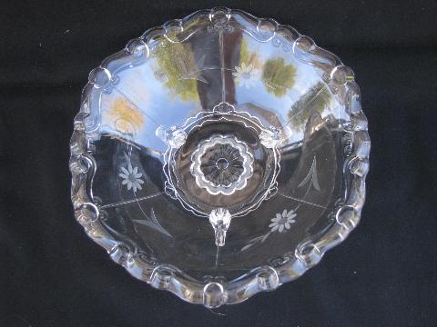 photo of old Glastonbury Lotus footed console bowl , vintage wheel cut glass #2