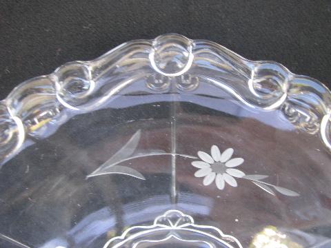 photo of old Glastonbury Lotus footed console bowl , vintage wheel cut glass #3