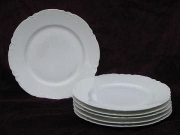 catalog photo of old Haviland France porcelain plates, pure white ornate scalloped border