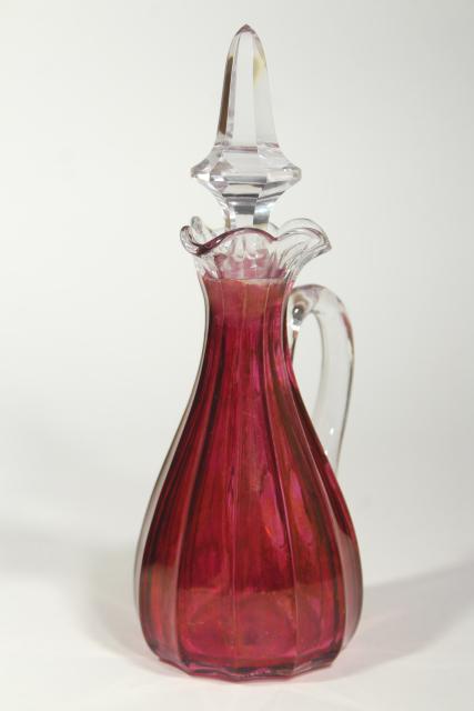 photo of old Heisey cranberry flash stain colored glass cruet, EAPG antique glassware #1