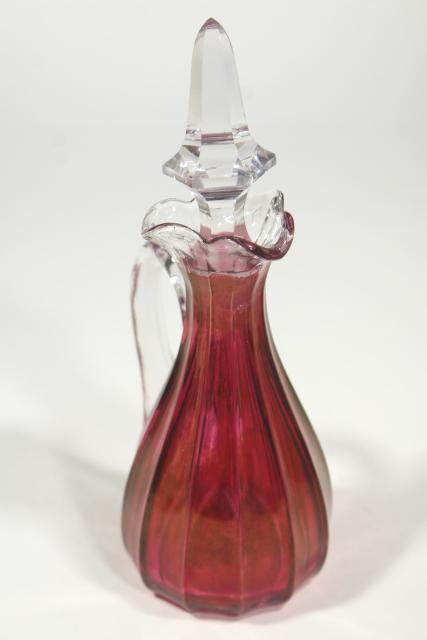 photo of old Heisey cranberry flash stain colored glass cruet, EAPG antique glassware #2