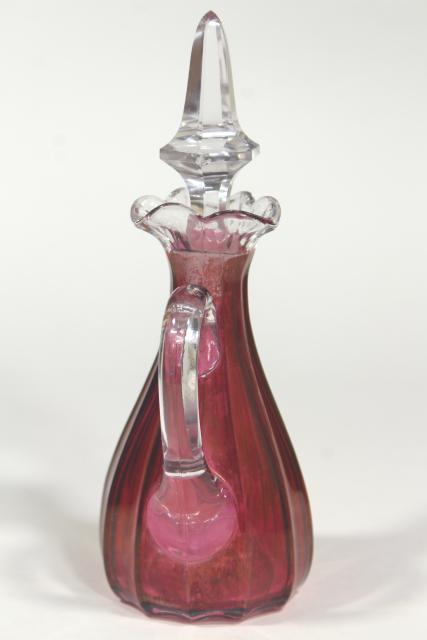 photo of old Heisey cranberry flash stain colored glass cruet, EAPG antique glassware #4