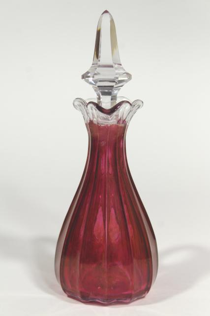 photo of old Heisey cranberry flash stain colored glass cruet, EAPG antique glassware #7