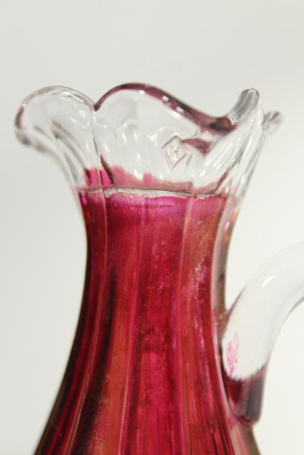 photo of old Heisey cranberry flash stain colored glass cruet, EAPG antique glassware #10