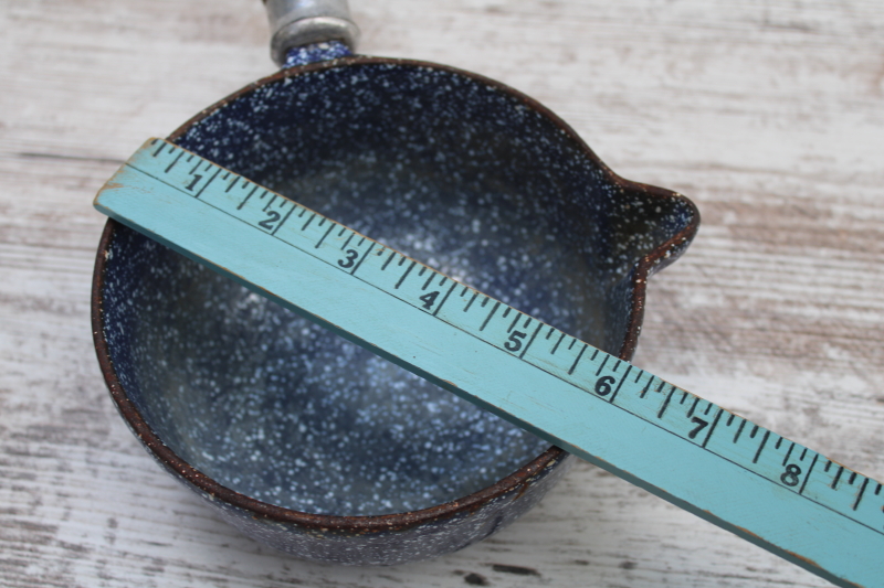 photo of old John Wright LL Bean blue speckled enamel cast iron saucepan w/ lid, camp cooking pot #7