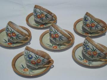 catalog photo of old Made in Japan vintage hand-painted flowers china tea cups, set of 6