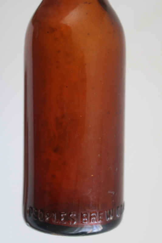 photo of old Oshkosh Peoples Brewing amber glass beer bottle with wire bail porcelain top  #9