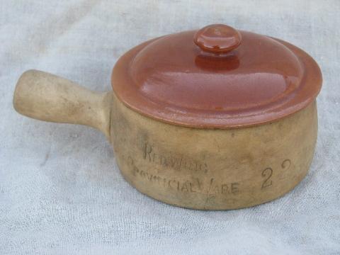 photo of old Provincial Ware Red Wing pottery casseroles or handled onion soups #2