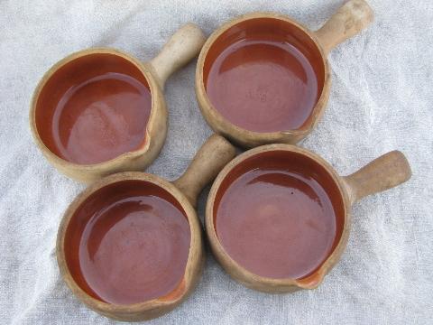 photo of old Provincial Ware Red Wing pottery casseroles or handled onion soups #4