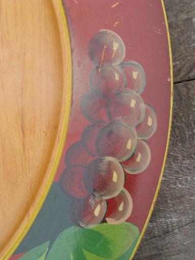 photo of old Robin Hood Ware wood serving plate or tray, painted fruit border #2