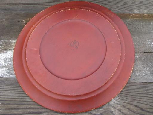 photo of old Robin Hood Ware wood serving plate or tray, painted fruit border #3