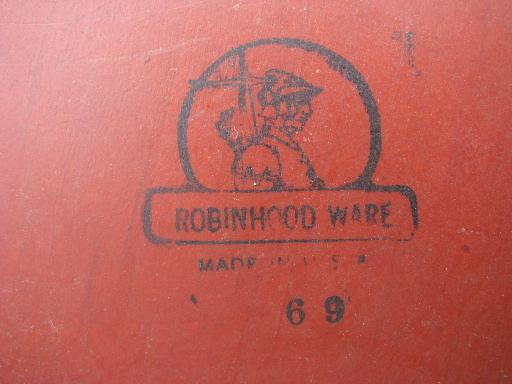 photo of old Robin Hood Ware wood serving plate or tray, painted fruit border #4