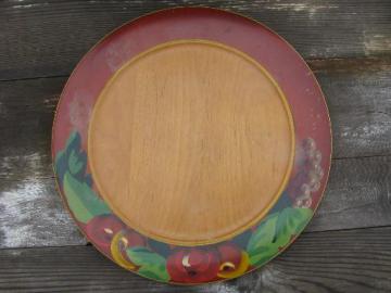 catalog photo of old Robin Hood Ware wood serving plate or tray, painted fruit border