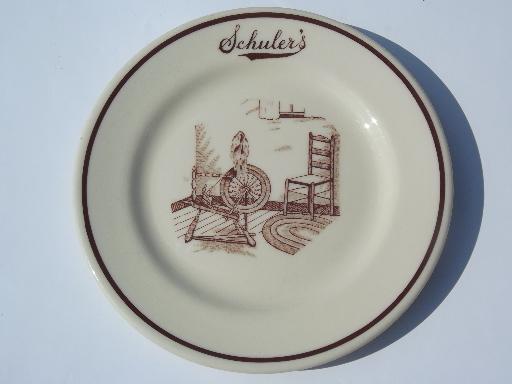 photo of old Schuler's Family Restaurant plate, Iroquois adobe tan Syracuse china #1