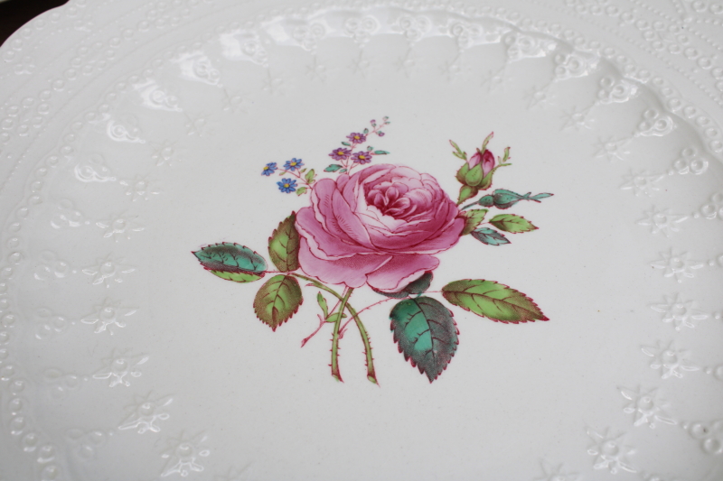 photo of old Spode china dinner plates embossed Jewel shape Billingsley Rose floral vintage set #2