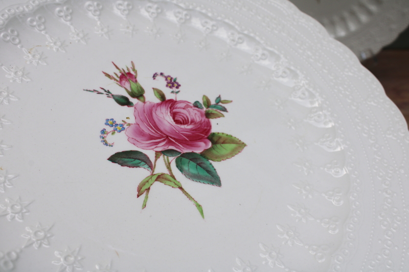 photo of old Spode china dinner plates embossed Jewel shape Billingsley Rose floral vintage set #3