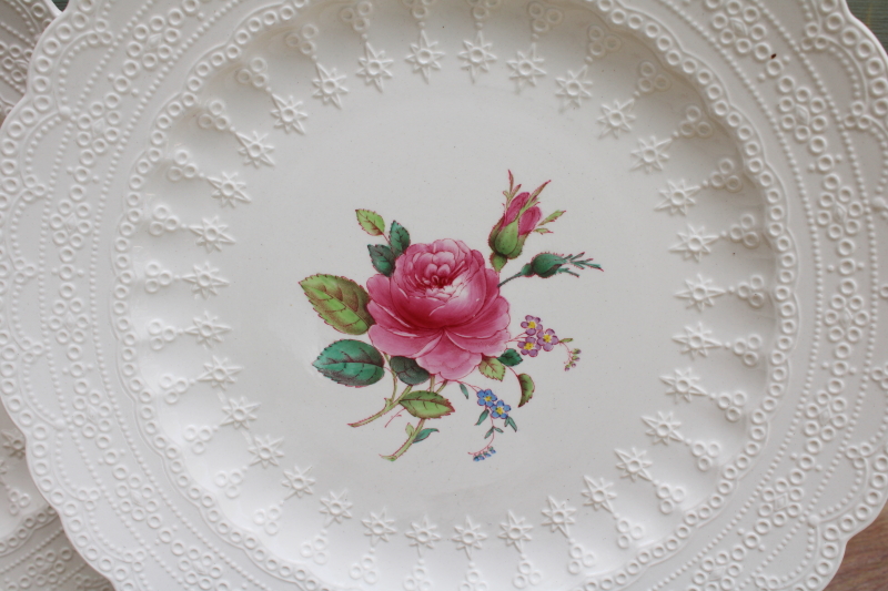 photo of old Spode china dinner plates embossed Jewel shape Billingsley Rose floral vintage set #4