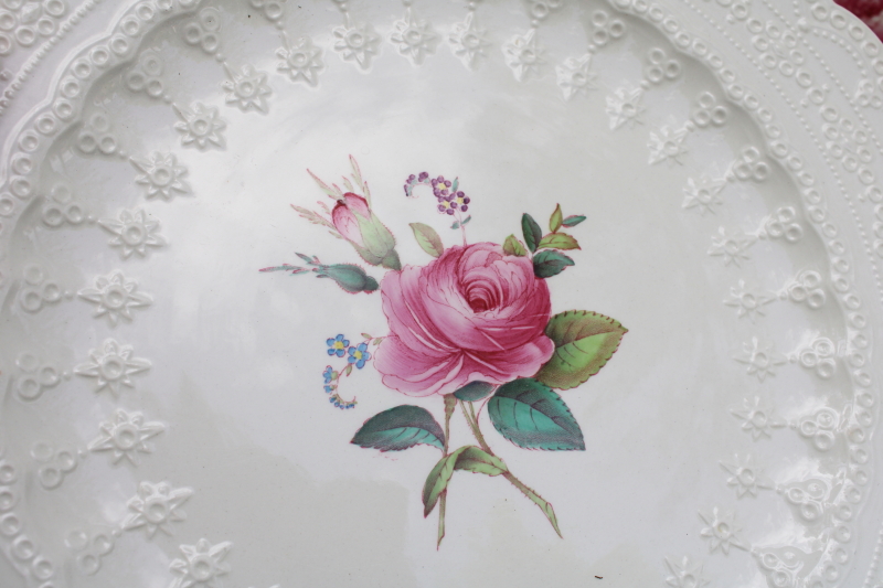 photo of old Spode china dinner plates embossed Jewel shape Billingsley Rose floral vintage set #5