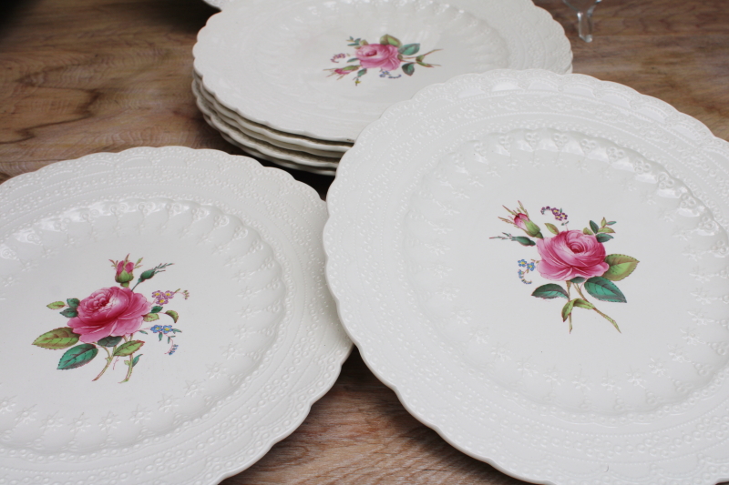 photo of old Spode china dinner plates embossed Jewel shape Billingsley Rose floral vintage set #7