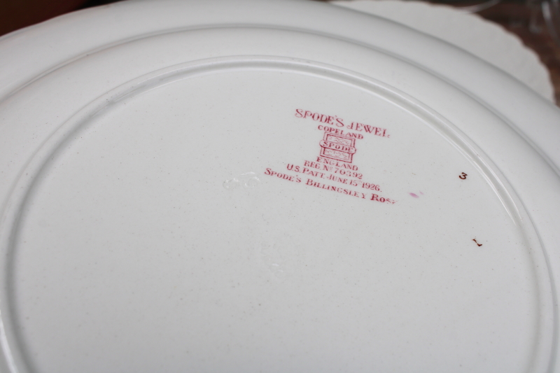 photo of old Spode china dinner plates embossed Jewel shape Billingsley Rose floral vintage set #9