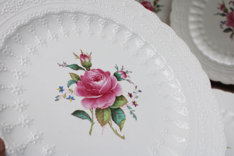 photo of old Spode china dinner plates embossed Jewel shape Billingsley Rose floral vintage set #11