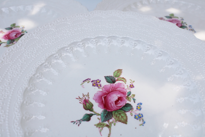 photo of old Spode china salad plates embossed Jewel shape Billingsley Rose floral vintage set #2