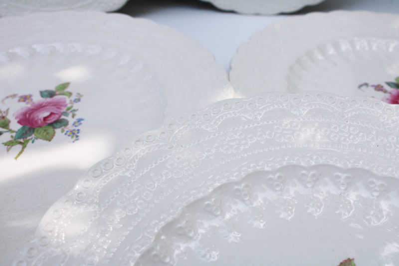 photo of old Spode china salad plates embossed Jewel shape Billingsley Rose floral vintage set #3