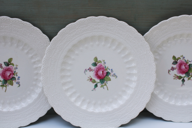 photo of old Spode china salad plates embossed Jewel shape Billingsley Rose floral vintage set #4