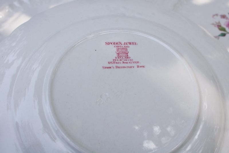 photo of old Spode china salad plates embossed Jewel shape Billingsley Rose floral vintage set #5