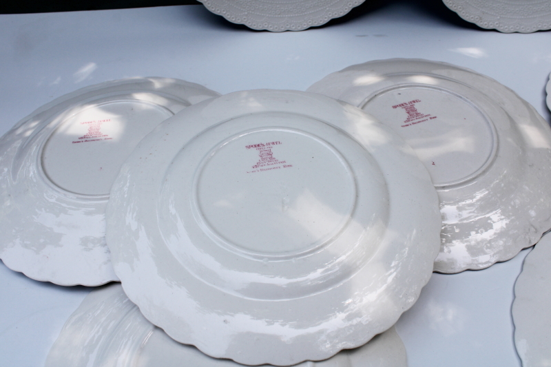 photo of old Spode china salad plates embossed Jewel shape Billingsley Rose floral vintage set #6