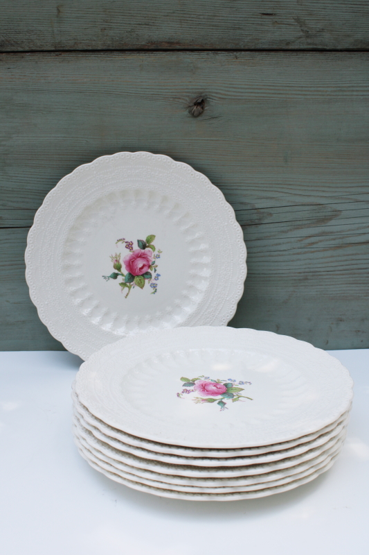 photo of old Spode china salad plates embossed Jewel shape Billingsley Rose floral vintage set #8