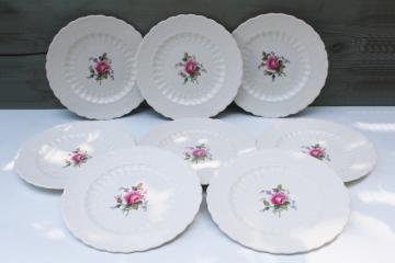 catalog photo of old Spode china salad plates embossed Jewel shape Billingsley Rose floral vintage set